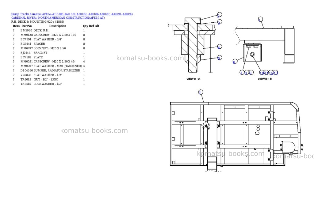 Komatsu afe57-at 830e-1ac s/n a30182, a30186-a30187, a30191-a30193 cardinal river / north american construction Parts catalog cover Page 10 Komatsu afe57-at 830e-1ac s/n a30182, a30186-a30187, a30191-a30193 cardinal river / north american construction Parts catalog cover Page 10