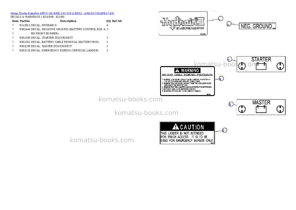 Komatsu afe57-ax 830e-1ac s/n a30202 - a30203 cci Parts catalog cover Page 4
