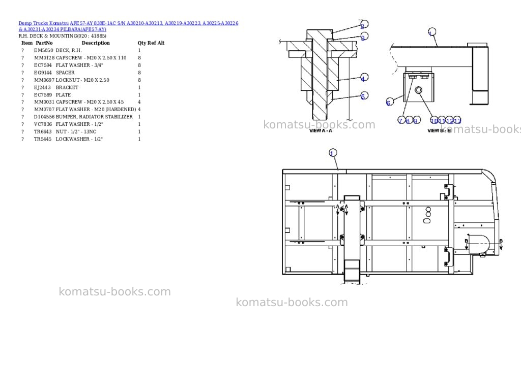 Komatsu afe57-ay 830e-1ac s/n a30210-a30213, a30219-a30223, a30225-a30226 & a30231-a30234 pilbara Parts catalog cover Page 10 Komatsu afe57-ay 830e-1ac s/n a30210-a30213, a30219-a30223, a30225-a30226 & a30231-a30234 pilbara Parts catalog cover Page 10