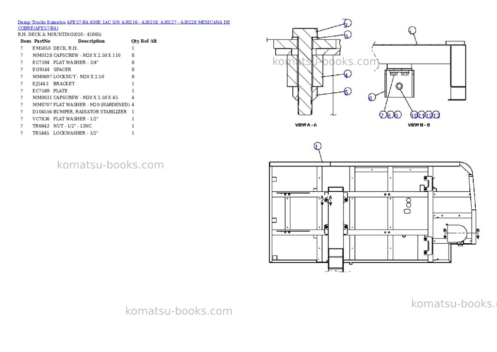Komatsu afe57-ba 830e-1ac s/n a30216 - a30218, a30227 - a30228 mexicana de cobre Parts catalog cover Page 10 Komatsu afe57-ba 830e-1ac s/n a30216 - a30218, a30227 - a30228 mexicana de cobre Parts catalog cover Page 10
