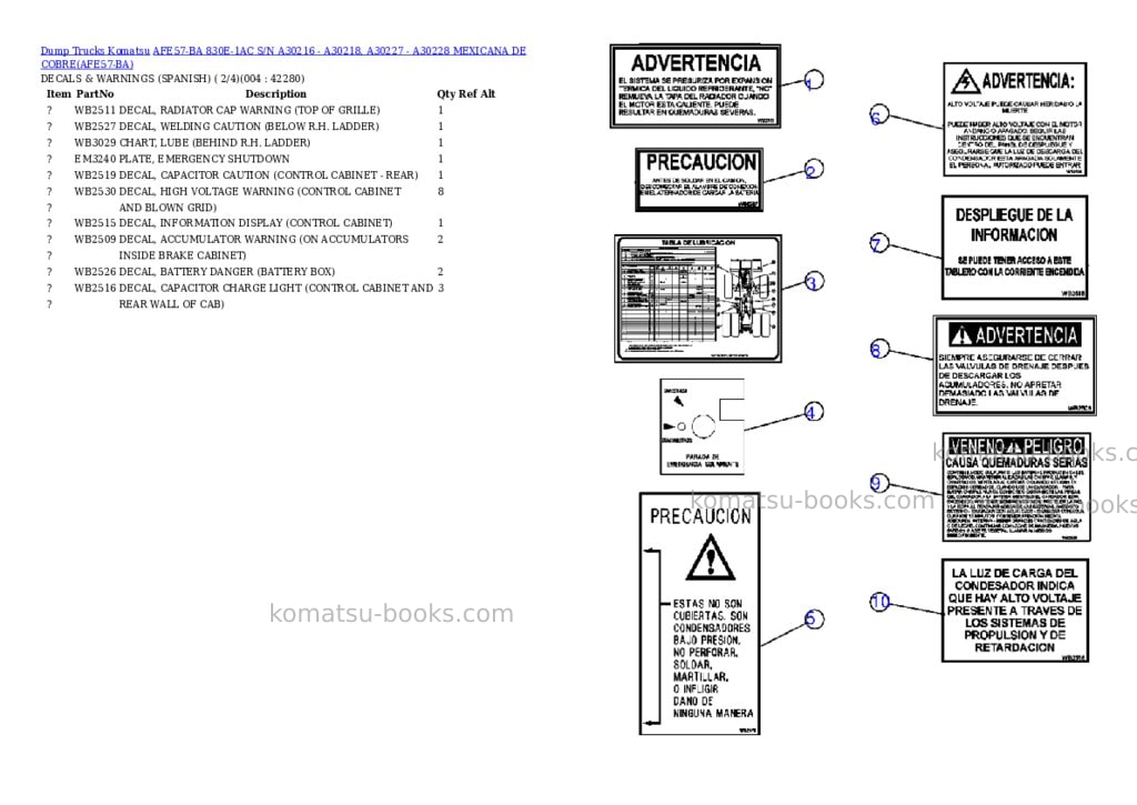 Komatsu afe57-ba 830e-1ac s/n a30216 - a30218, a30227 - a30228 mexicana de cobre Parts catalog cover Page 2 Komatsu afe57-ba 830e-1ac s/n a30216 - a30218, a30227 - a30228 mexicana de cobre Parts catalog cover Page 2