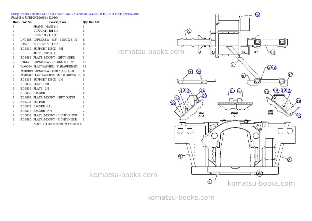 Komatsu afe57-bd 830e-1ac s/n a30240 - a30243 wts - rio tinto Parts catalog cover Page 7 Komatsu afe57-bd 830e-1ac s/n a30240 - a30243 wts - rio tinto Parts catalog cover Page 7