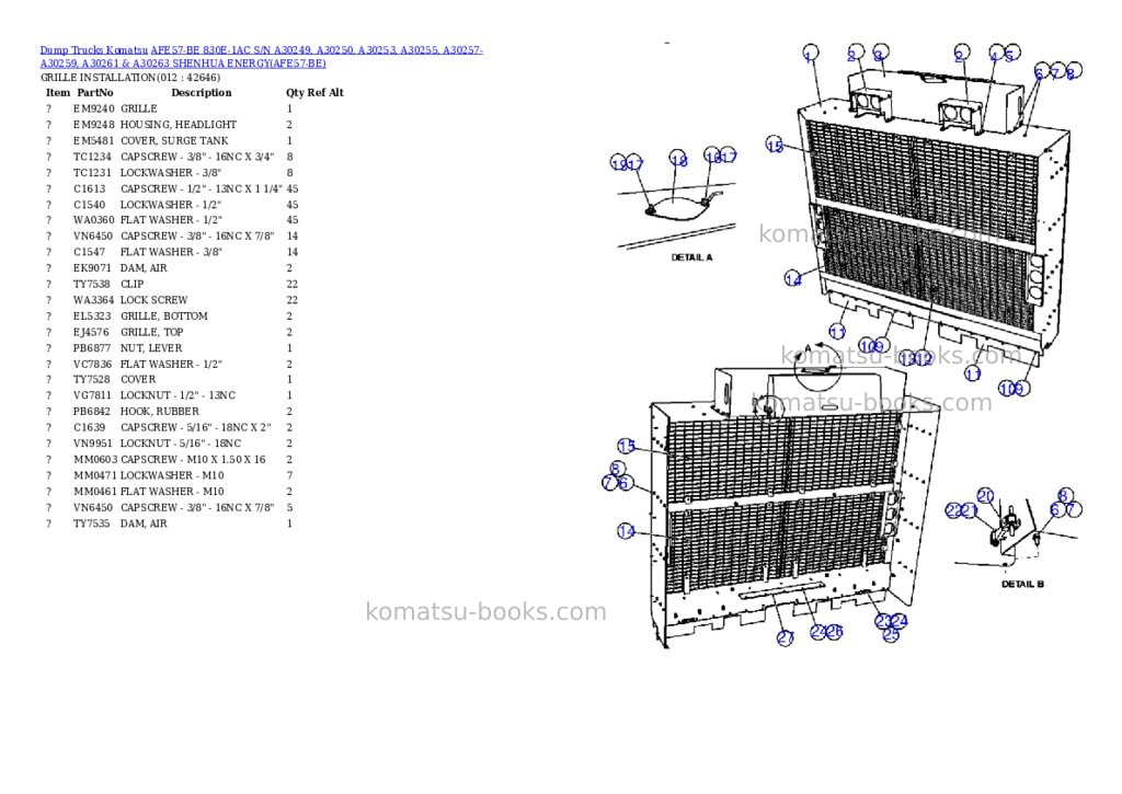 Komatsu afe57-be 830e-1ac s/n a30249, a30250, a30253, a30255, a30257-a30259, a30261 & a30263 shenhua energy Parts catalog cover Page 6