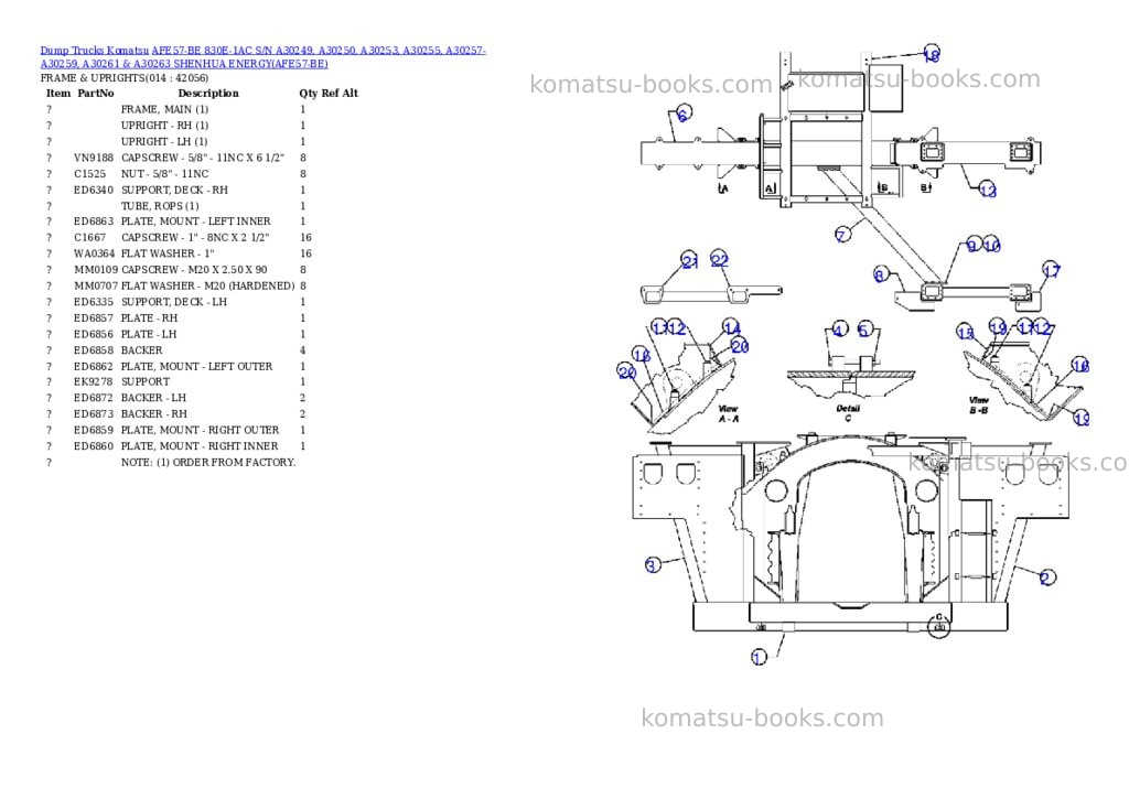 Komatsu afe57-be 830e-1ac s/n a30249, a30250, a30253, a30255, a30257-a30259, a30261 & a30263 shenhua energy Parts catalog cover Page 7