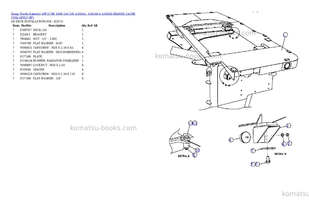 Komatsu afe57-bf 830e-1ac s/n a30244 - a30246 & a30248 grande cache coal Parts catalog cover Page 9