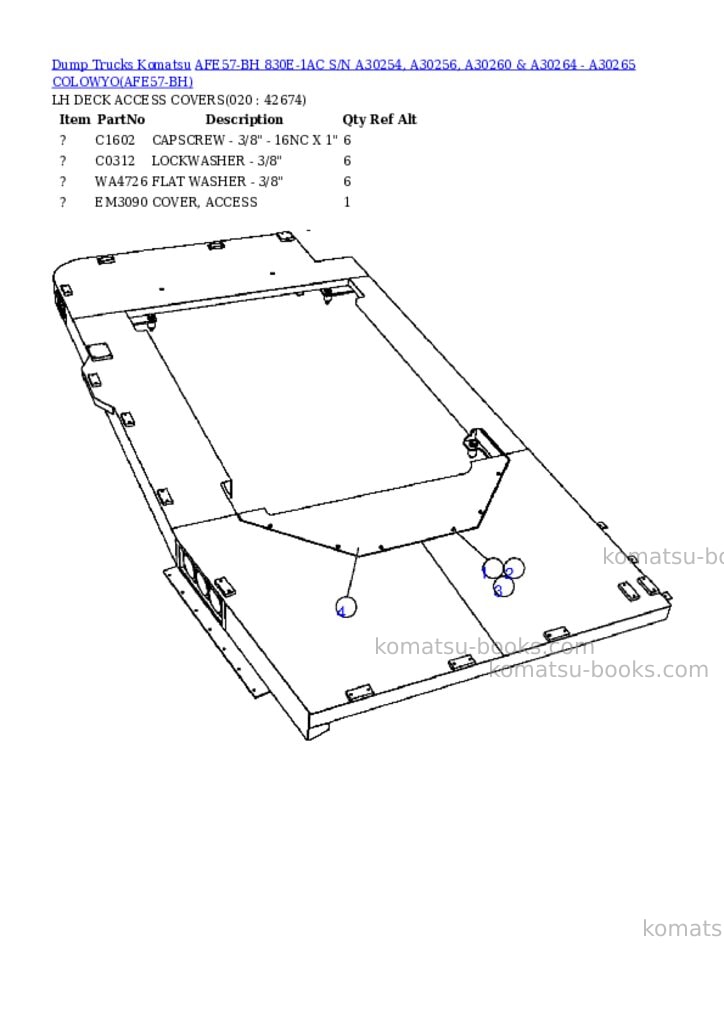Komatsu afe57-bh 830e-1ac s/n a30254, a30256, a30260 & a30264 - a30265 colowyo Parts catalog cover Page 10 Komatsu afe57-bh 830e-1ac s/n a30254, a30256, a30260 & a30264 - a30265 colowyo Parts catalog cover Page 10