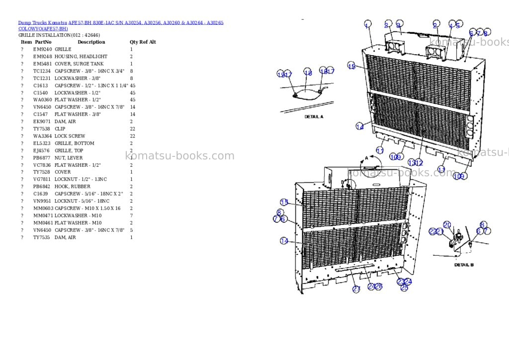 Komatsu afe57-bh 830e-1ac s/n a30254, a30256, a30260 & a30264 - a30265 colowyo Parts catalog cover Page 6 Komatsu afe57-bh 830e-1ac s/n a30254, a30256, a30260 & a30264 - a30265 colowyo Parts catalog cover Page 6