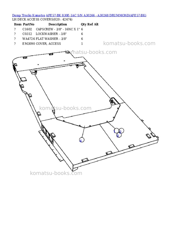 Komatsu afe57-bk 830e-1ac s/n a30266 - a30268 drummond Parts catalog cover Page 10