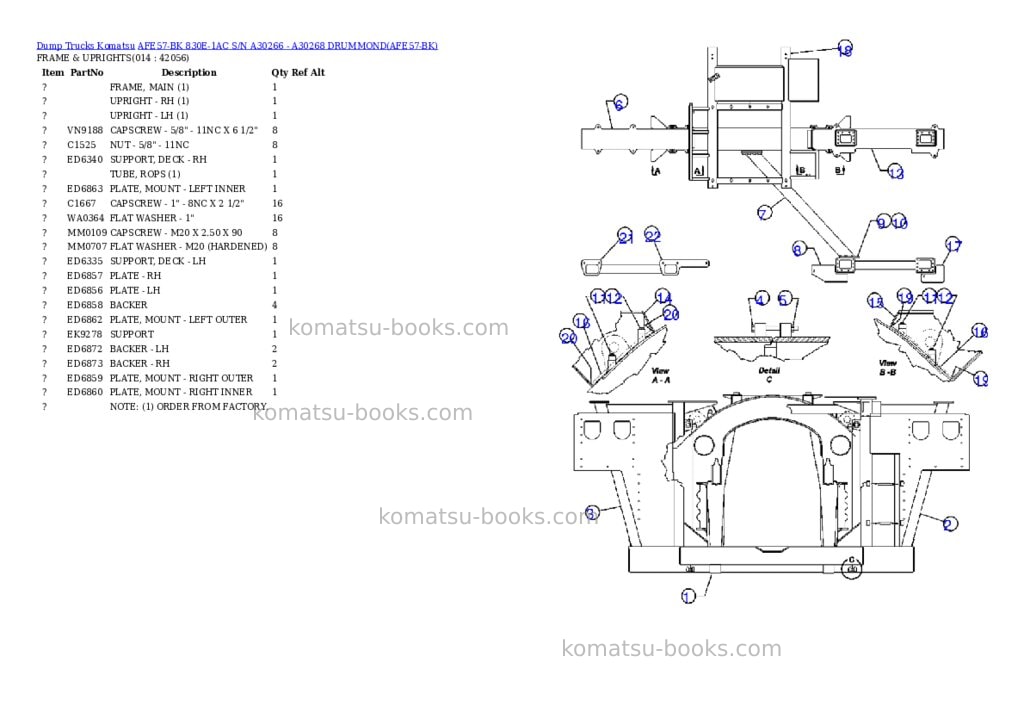 Komatsu afe57-bk 830e-1ac s/n a30266 - a30268 drummond Parts catalog cover Page 7