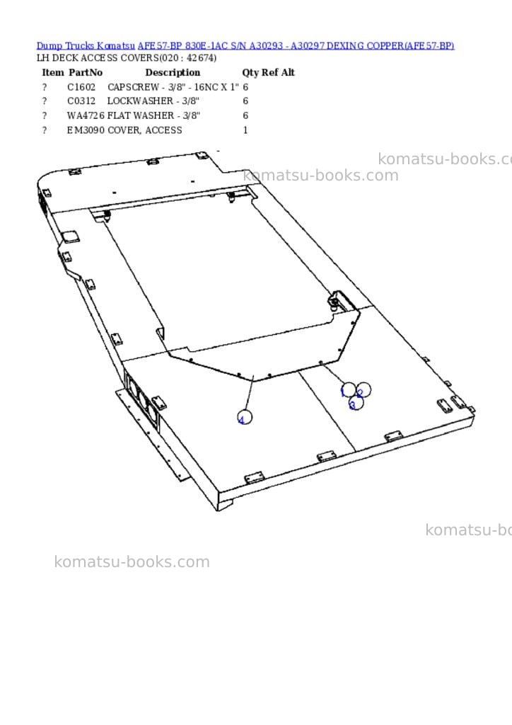 Komatsu afe57-bp 830e-1ac s/n a30293 - a30297 dexing copper Parts catalog cover Page 10