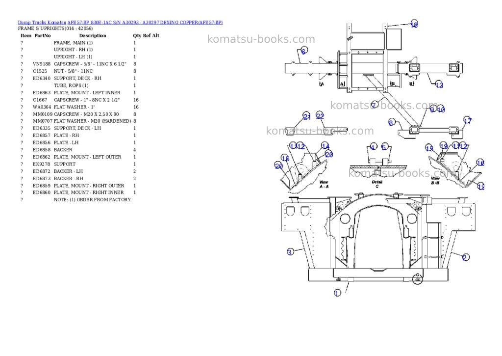 Komatsu afe57-bp 830e-1ac s/n a30293 - a30297 dexing copper Parts catalog cover Page 7