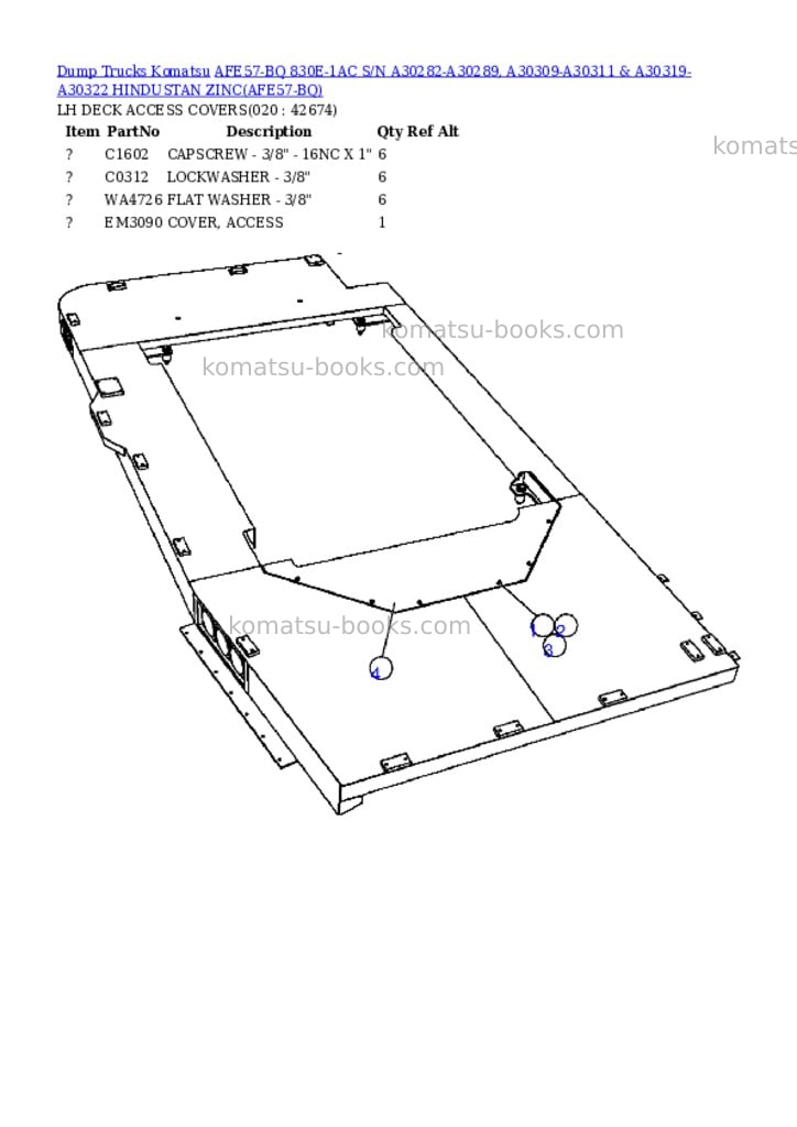 Komatsu afe57-bq 830e-1ac s/n a30282-a30289, a30309-a30311 & a30319-a30322 hindustan zinc Parts catalog cover Page 10