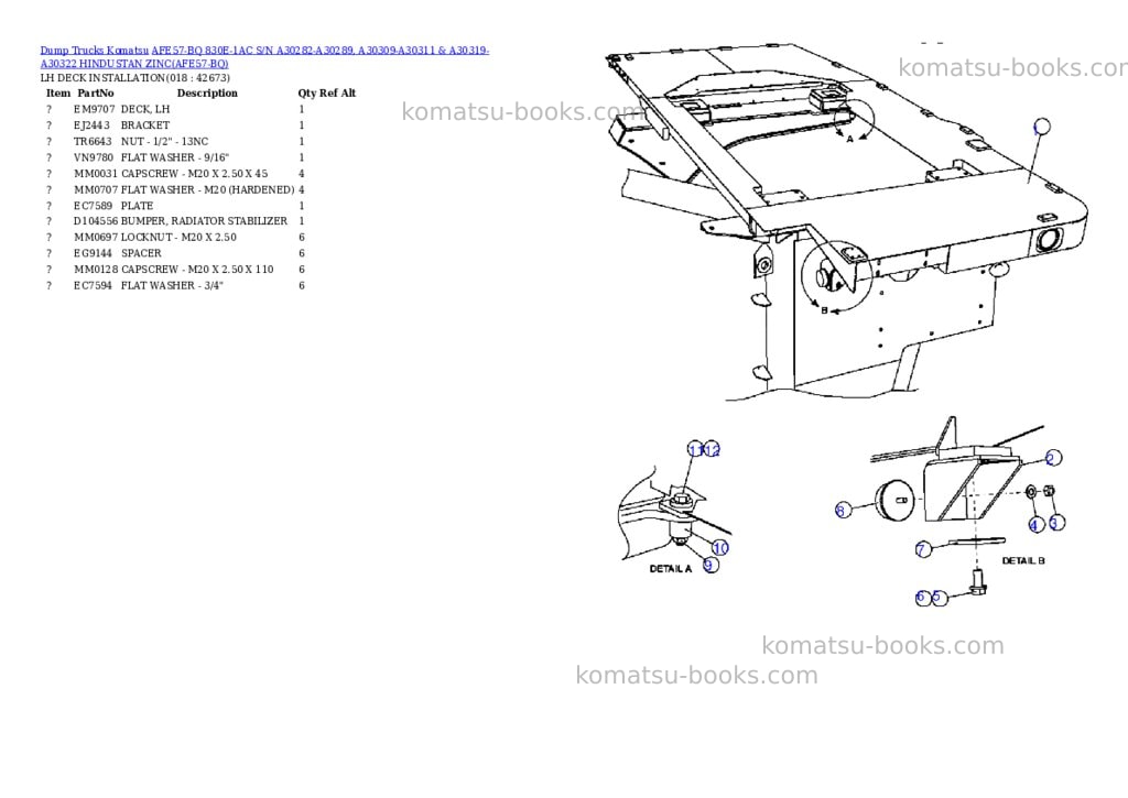 Komatsu afe57-bq 830e-1ac s/n a30282-a30289, a30309-a30311 & a30319-a30322 hindustan zinc Parts catalog cover Page 9