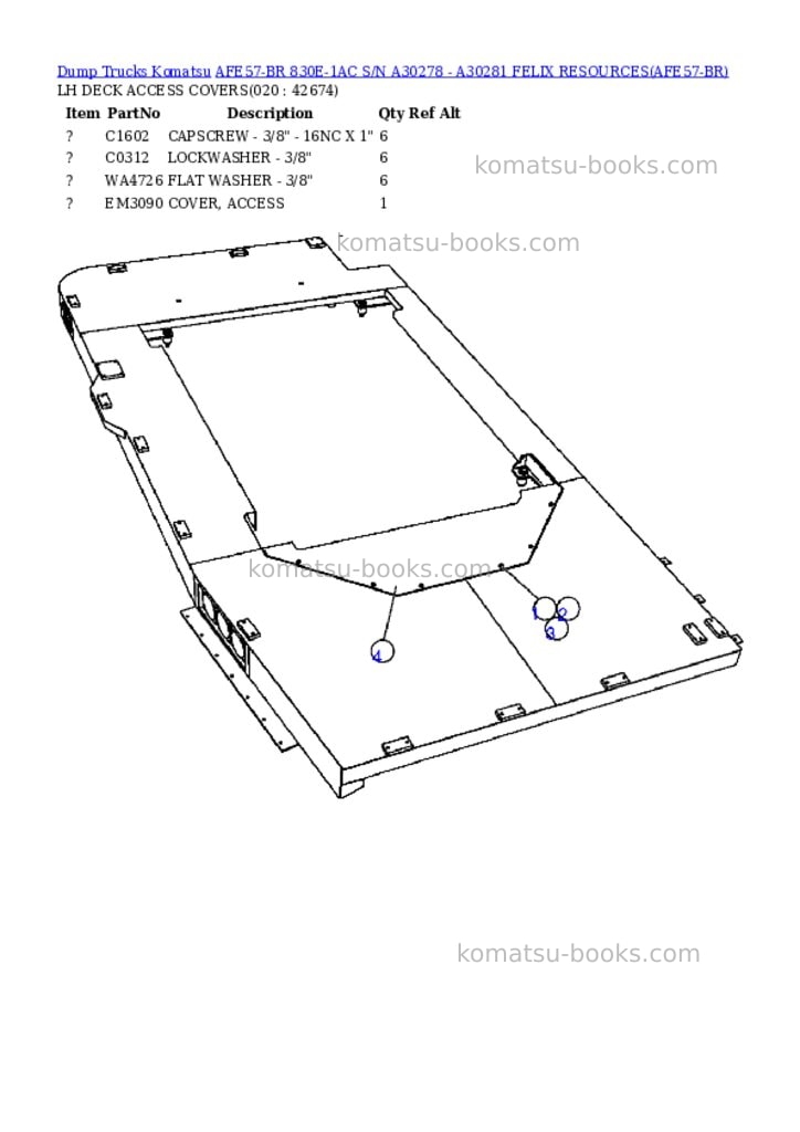 Komatsu afe57-br 830e-1ac s/n a30278 - a30281 felix resources Parts catalog cover Page 10