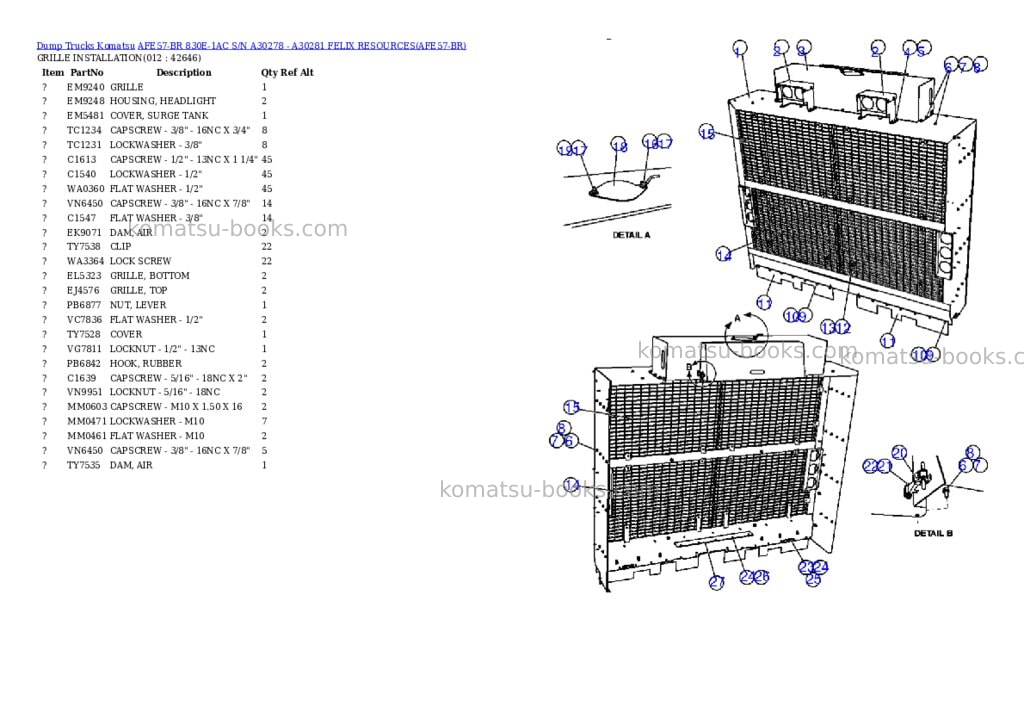 Komatsu afe57-br 830e-1ac s/n a30278 - a30281 felix resources Parts catalog cover Page 6