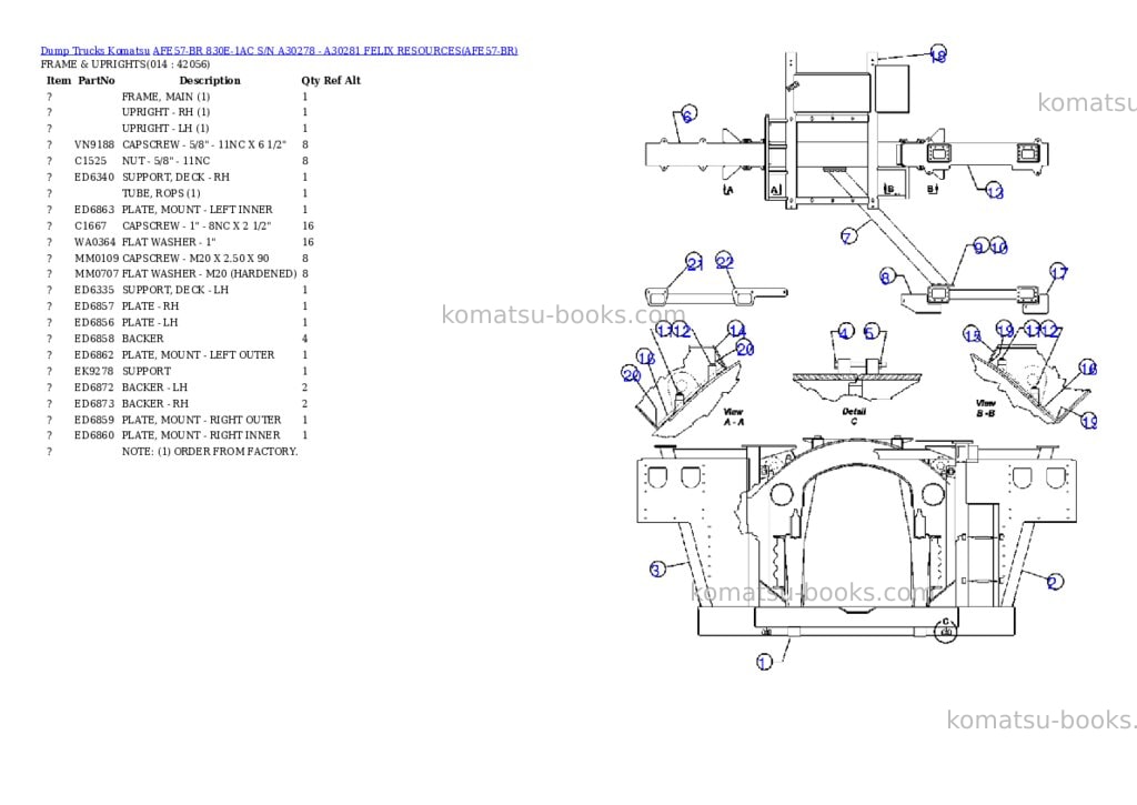 Komatsu afe57-br 830e-1ac s/n a30278 - a30281 felix resources Parts catalog cover Page 7