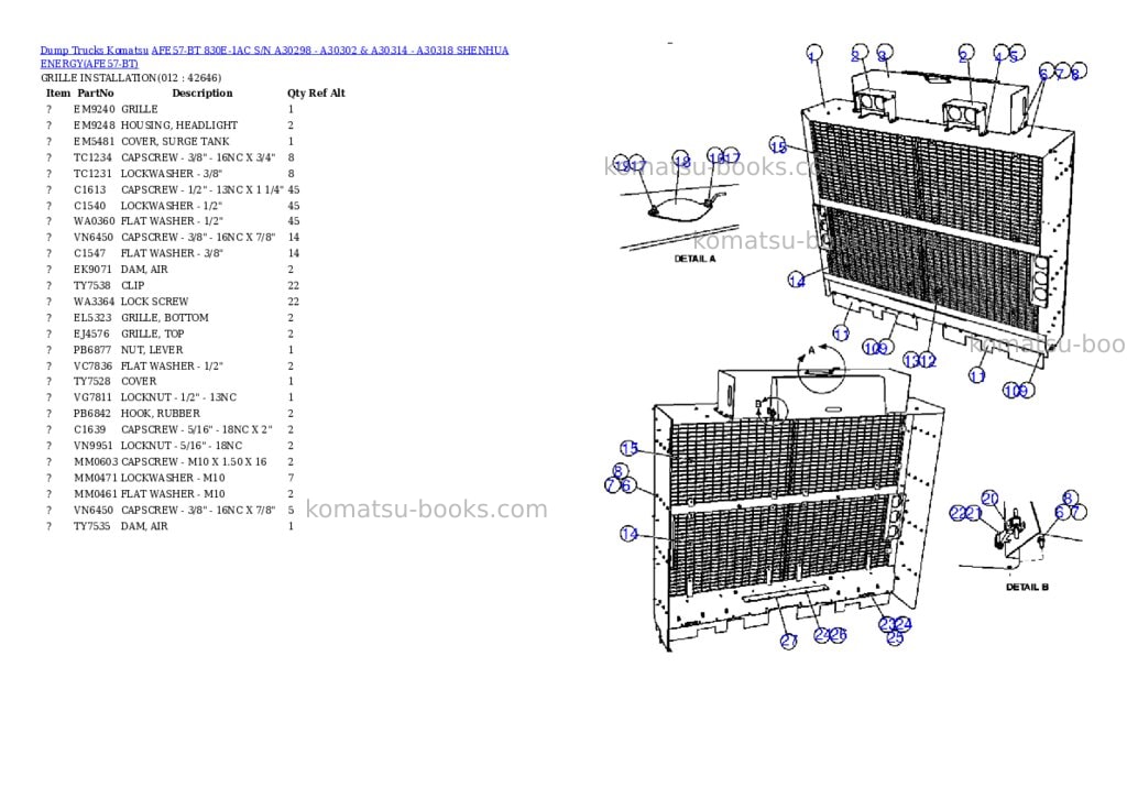 Komatsu afe57-bt 830e-1ac s/n a30298 - a30302 & a30314 - a30318 shenhua energy Parts catalog cover Page 6