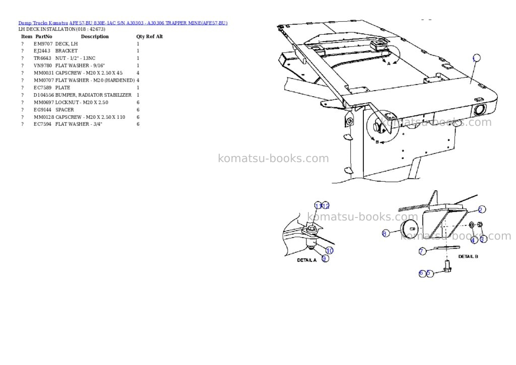 Komatsu afe57-bu 830e-1ac s/n a30303 - a30306 trapper mine Parts catalog cover Page 9