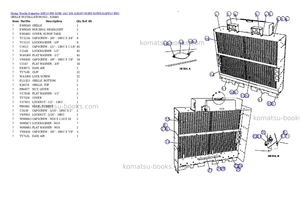 Komatsu afe57-bw 830e-1ac s/n a30307 hope downs Parts catalog cover Page 6 Komatsu afe57-bw 830e-1ac s/n a30307 hope downs Parts catalog cover Page 6