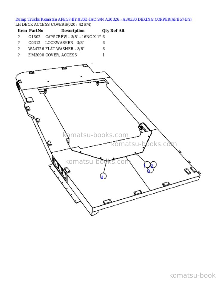 Komatsu afe57-by 830e-1ac s/n a30326 - a30330 dexing copper Parts catalog cover Page 10