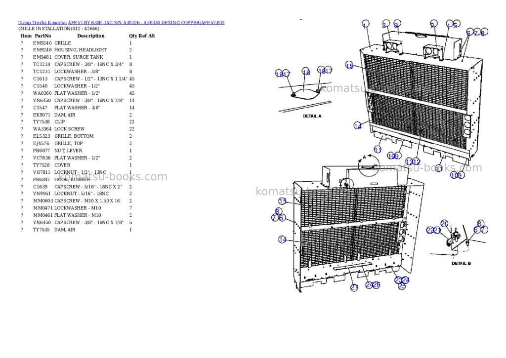 Komatsu afe57-by 830e-1ac s/n a30326 - a30330 dexing copper Parts catalog cover Page 6
