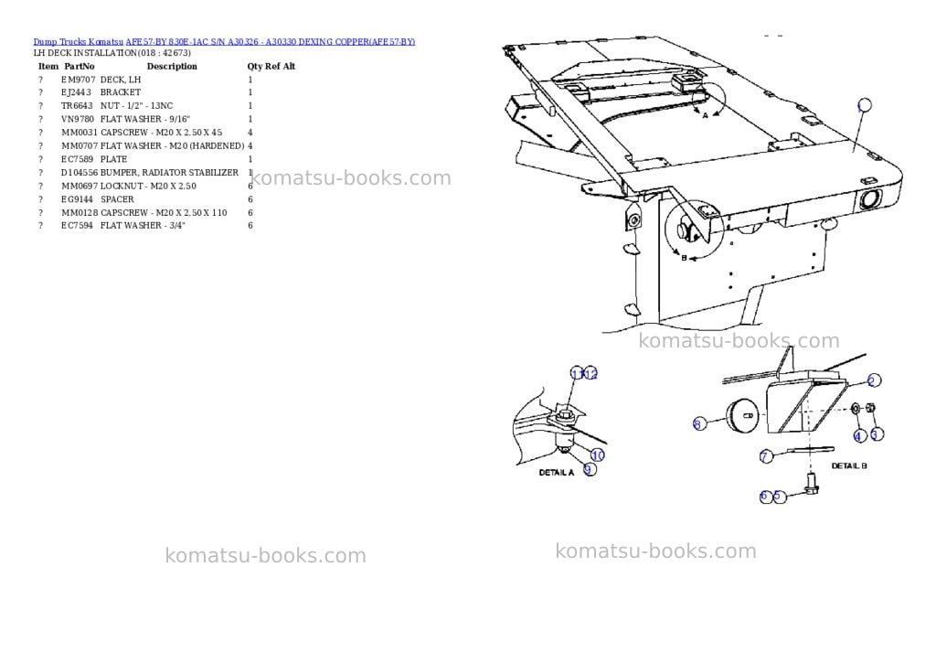 Komatsu afe57-by 830e-1ac s/n a30326 - a30330 dexing copper Parts catalog cover Page 9