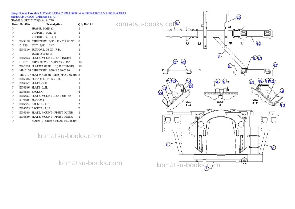 Komatsu afe57-c 830e-ac s/n a30005 & a30009-a30010 & a30012-a30013 minera huasco cmh Parts catalog cover Page 5