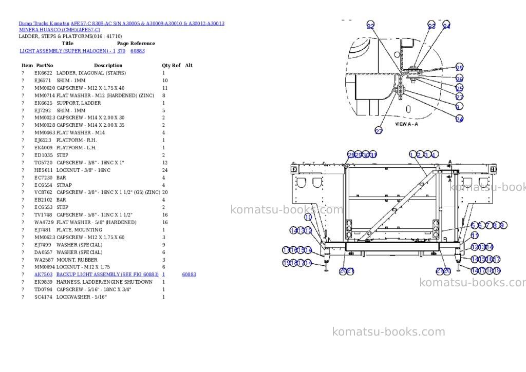 Komatsu afe57-c 830e-ac s/n a30005 & a30009-a30010 & a30012-a30013 minera huasco cmh Parts catalog cover Page 6
