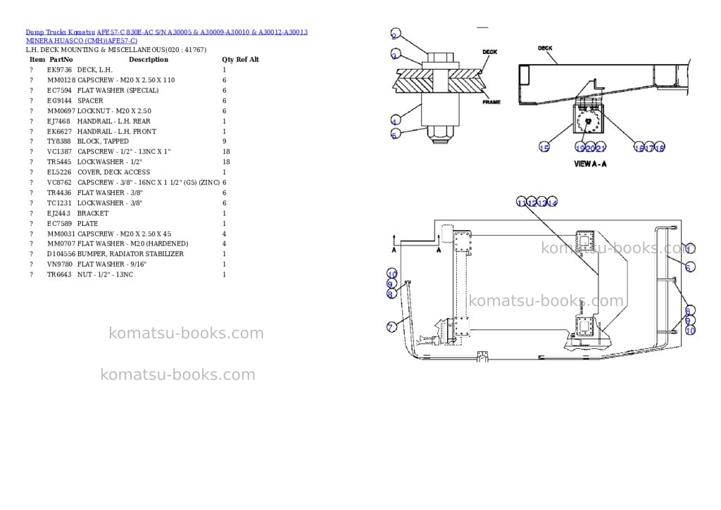 Komatsu afe57-c 830e-ac s/n a30005 & a30009-a30010 & a30012-a30013 minera huasco cmh Parts catalog cover Page 8