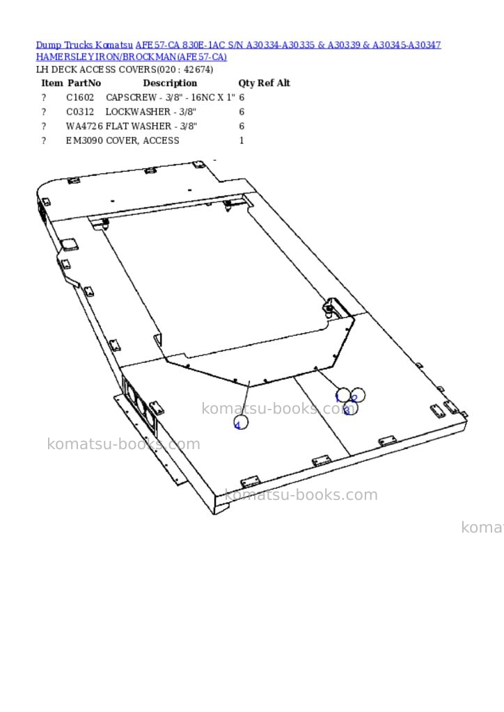 Komatsu afe57-ca 830e-1ac s/n a30334-a30335 & a30339 & a30345-a30347 hamersley iron/brockman Parts catalog cover Page 10 Komatsu afe57-ca 830e-1ac s/n a30334-a30335 & a30339 & a30345-a30347 hamersley iron/brockman Parts catalog cover Page 10