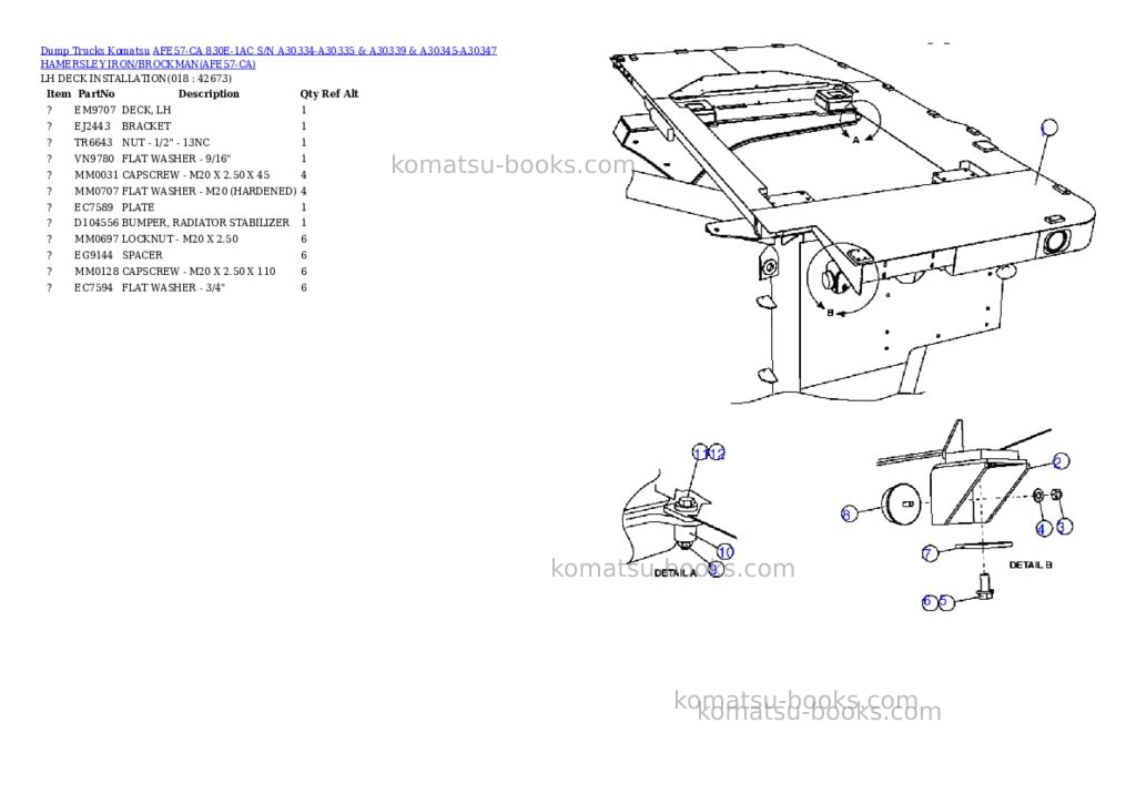Komatsu afe57-ca 830e-1ac s/n a30334-a30335 & a30339 & a30345-a30347 hamersley iron/brockman Parts catalog cover Page 9 Komatsu afe57-ca 830e-1ac s/n a30334-a30335 & a30339 & a30345-a30347 hamersley iron/brockman Parts catalog cover Page 9