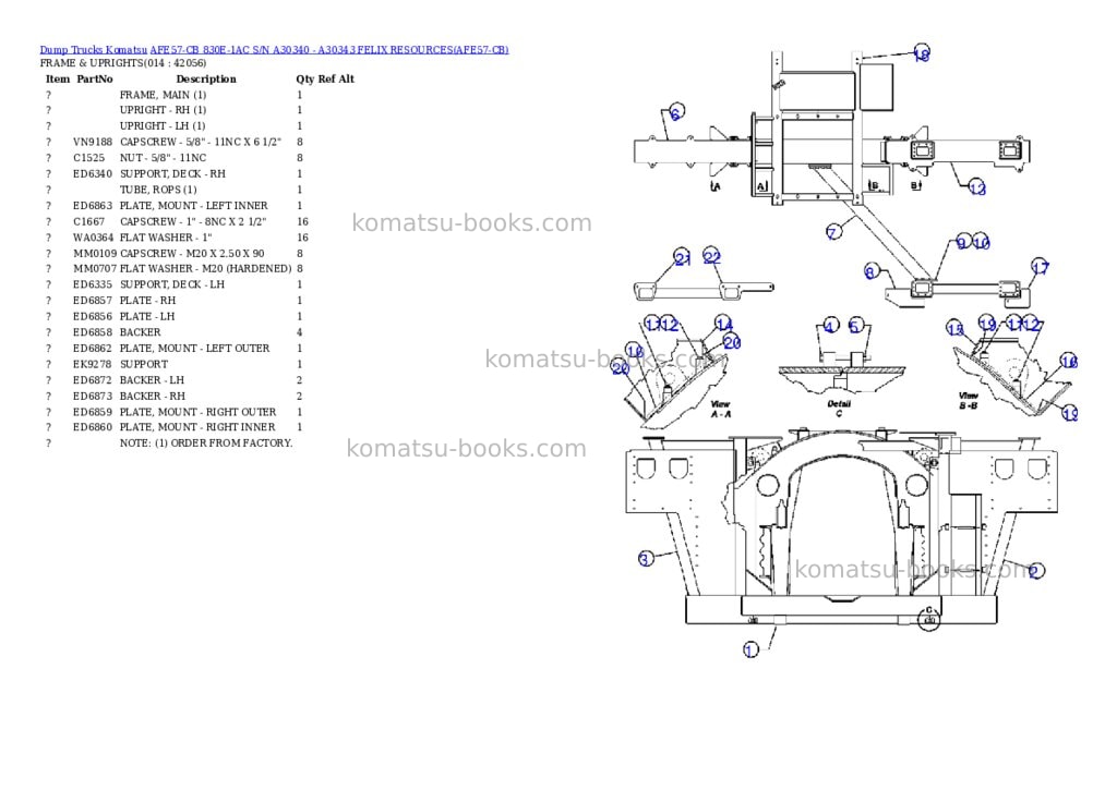 Komatsu afe57-cb 830e-1ac s/n a30340 - a30343 felix resources Parts catalog cover Page 7