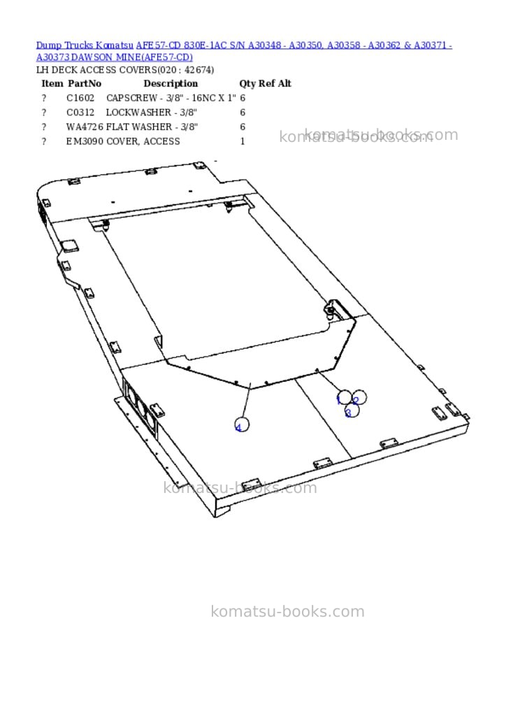 Komatsu afe57-cd 830e-1ac s/n a30348 - a30350, a30358 - a30362 & a30371 - a30373 dawson mine Parts catalog cover Page 10 Komatsu afe57-cd 830e-1ac s/n a30348 - a30350, a30358 - a30362 & a30371 - a30373 dawson mine Parts catalog cover Page 10