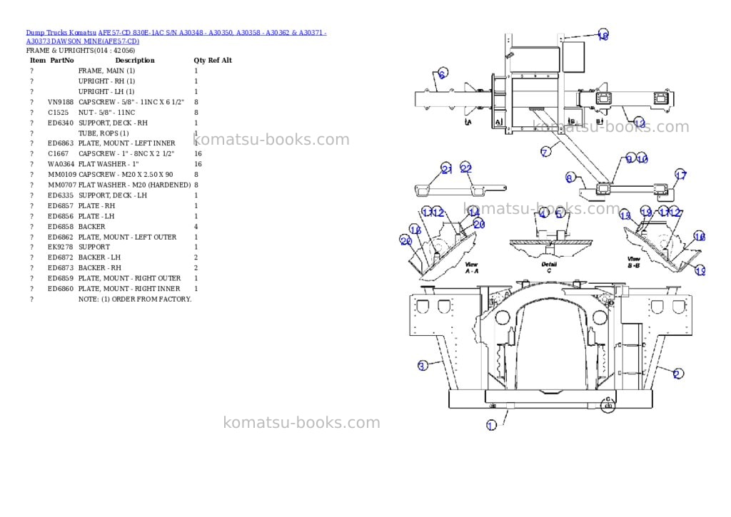 Komatsu afe57-cd 830e-1ac s/n a30348 - a30350, a30358 - a30362 & a30371 - a30373 dawson mine Parts catalog cover Page 7 Komatsu afe57-cd 830e-1ac s/n a30348 - a30350, a30358 - a30362 & a30371 - a30373 dawson mine Parts catalog cover Page 7