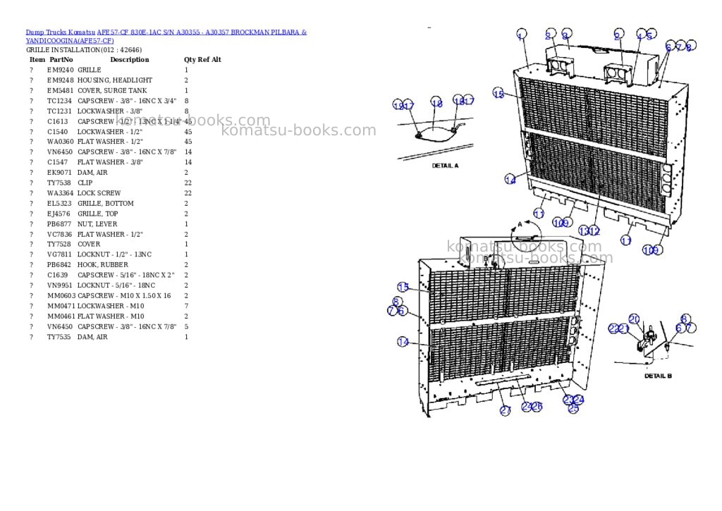 Komatsu afe57-cf 830e-1ac s/n a30355 - a30357 brockman pilbara & yandicoogina Parts catalog cover Page 6 Komatsu afe57-cf 830e-1ac s/n a30355 - a30357 brockman pilbara & yandicoogina Parts catalog cover Page 6