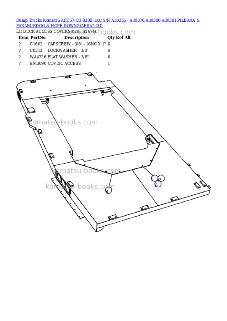 Komatsu afe57-cg 830e-1ac s/n a30365 - a30370,a30380-a30381 pilbara & paraburdoo & hope downs Parts catalog cover Page 5 Komatsu afe57-cg 830e-1ac s/n a30365 - a30370,a30380-a30381 pilbara & paraburdoo & hope downs Parts catalog cover Page 5
