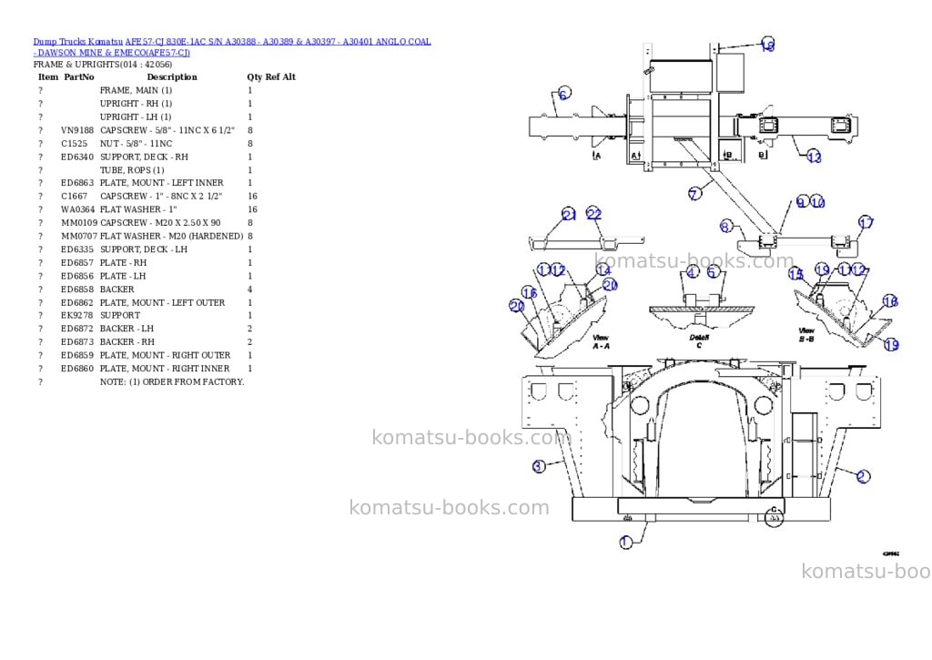 Komatsu afe57-cj 830e-1ac s/n a30388 - a30389 & a30397 - a30401 anglo coal - dawson mine & emeco Parts catalog cover Page 7 Komatsu afe57-cj 830e-1ac s/n a30388 - a30389 & a30397 - a30401 anglo coal - dawson mine & emeco Parts catalog cover Page 7