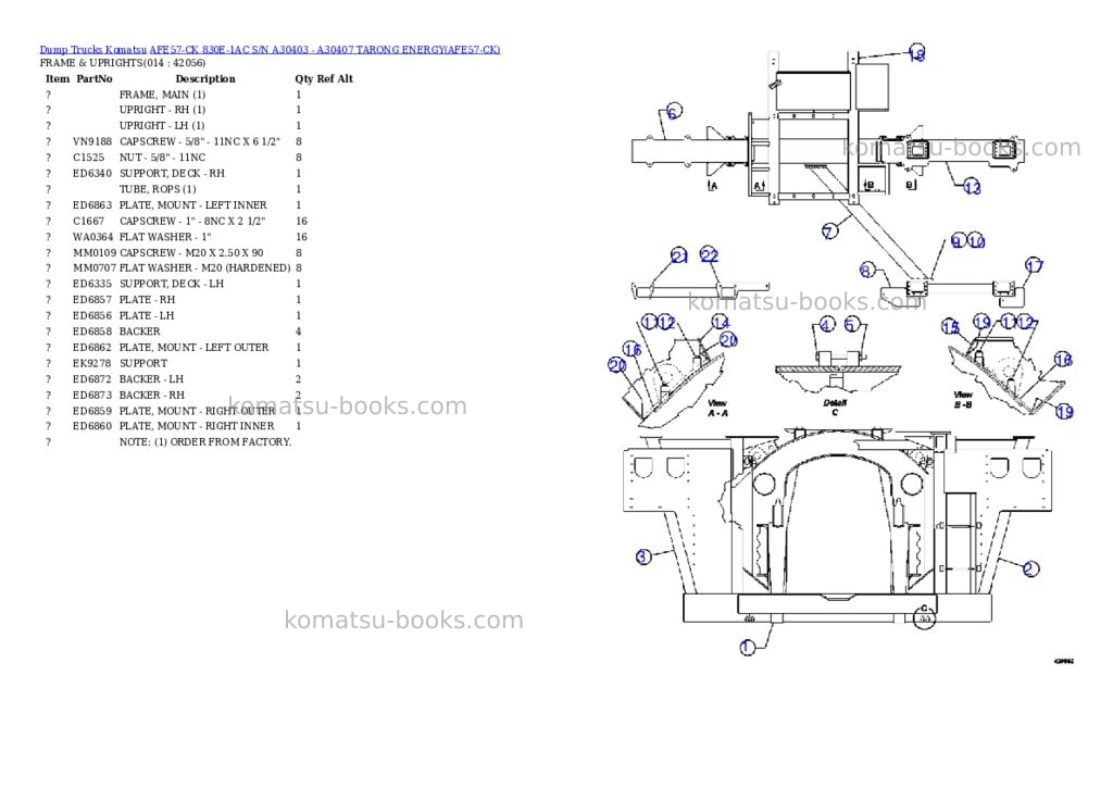 Komatsu afe57-ck 830e-1ac s/n a30403 - a30407 tarong energy Parts catalog cover Page 7