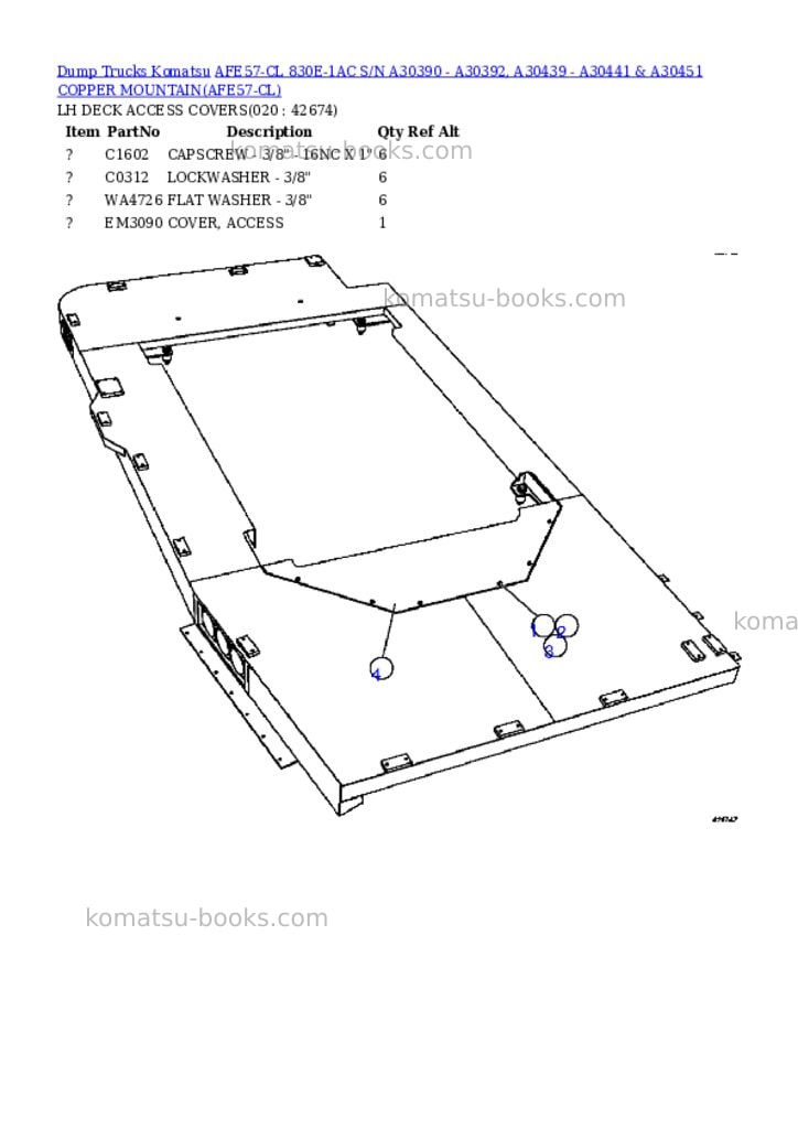 Komatsu afe57-cl 830e-1ac s/n a30390 - a30392, a30439 - a30441 & a30451 copper mountain Parts catalog cover Page 10 Komatsu afe57-cl 830e-1ac s/n a30390 - a30392, a30439 - a30441 & a30451 copper mountain Parts catalog cover Page 10