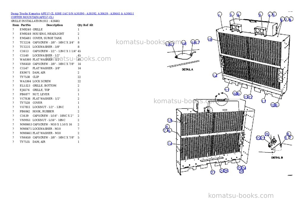 Komatsu afe57-cl 830e-1ac s/n a30390 - a30392, a30439 - a30441 & a30451 copper mountain Parts catalog cover Page 6 Komatsu afe57-cl 830e-1ac s/n a30390 - a30392, a30439 - a30441 & a30451 copper mountain Parts catalog cover Page 6