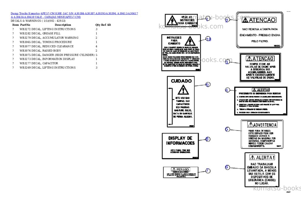 Komatsu afe57-cm 830e-1ac s/n a30384-a30387,a30393-a30396, a30413-a30417 & a30434-a30438 vale - carajas mine Parts catalog cover