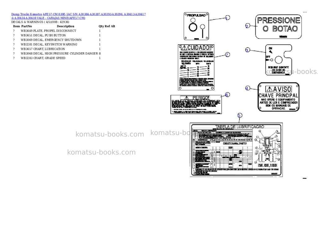 Komatsu afe57-cm 830e-1ac s/n a30384-a30387,a30393-a30396, a30413-a30417 & a30434-a30438 vale - carajas mine Parts catalog cover Page 4