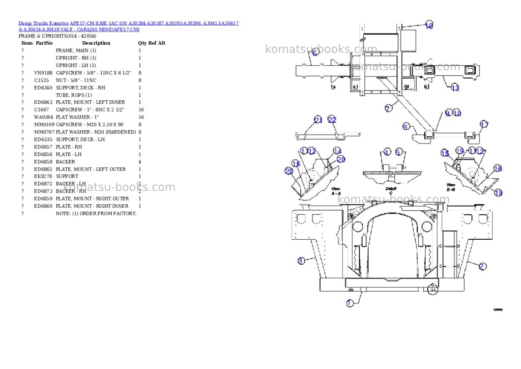 Komatsu afe57-cm 830e-1ac s/n a30384-a30387,a30393-a30396, a30413-a30417 & a30434-a30438 vale - carajas mine Parts catalog cover Page 7