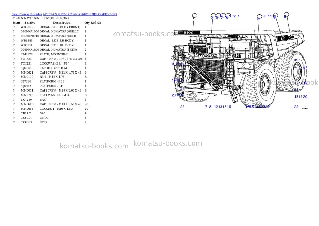 Komatsu afe57-cn 830e-1ac s/n a30402 emeco Parts catalog cover Page 10 Komatsu afe57-cn 830e-1ac s/n a30402 emeco Parts catalog cover Page 10