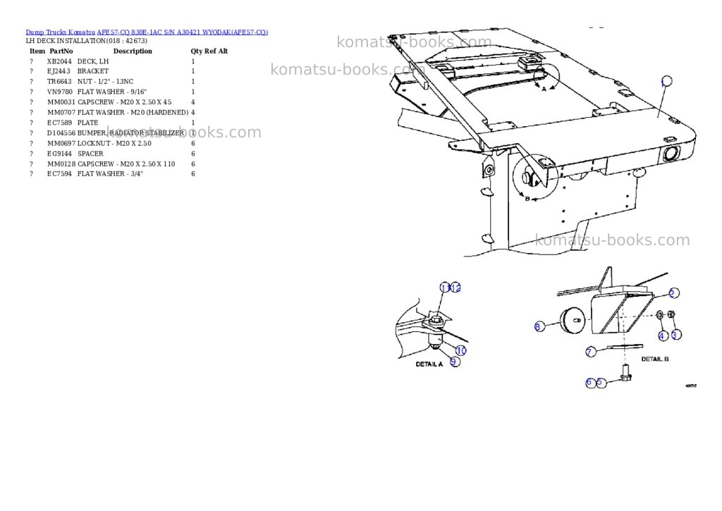 Komatsu afe57-cq 830e-1ac s/n a30421 wyodak Parts catalog cover Page 9