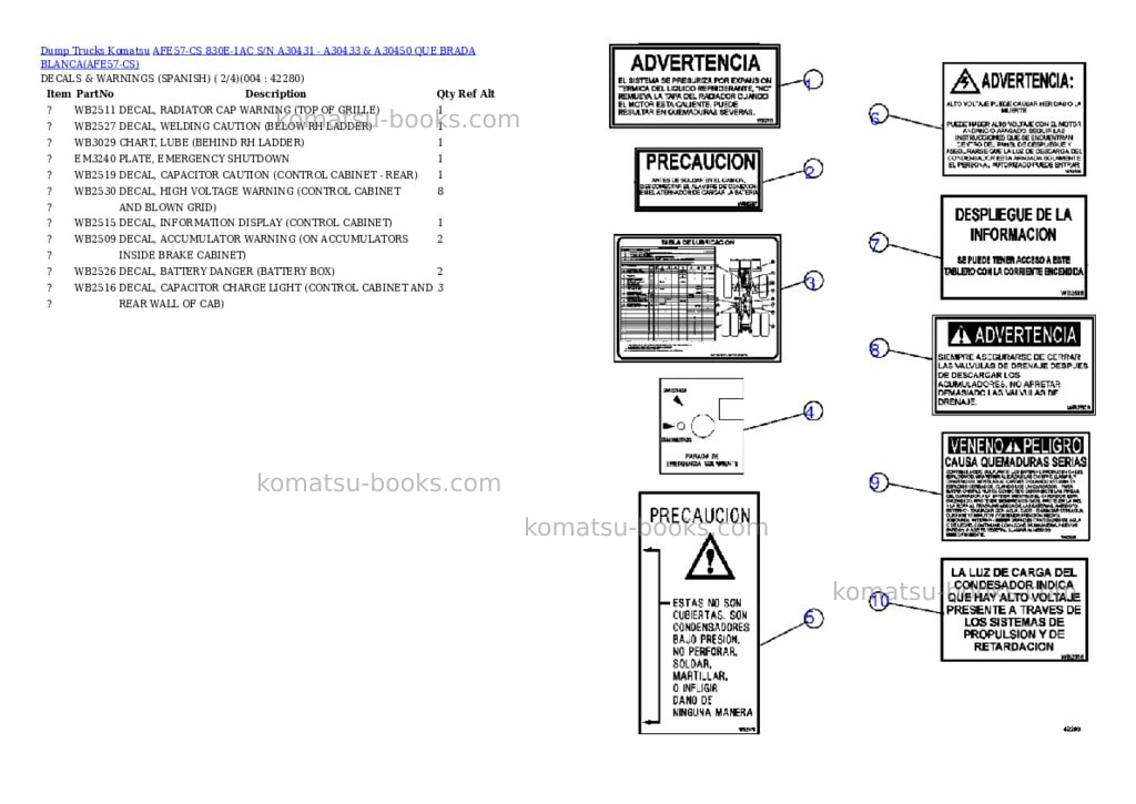 Komatsu afe57-cs 830e-1ac s/n a30431 - a30433 & a30450 que brada blanca Parts catalog cover Page 2
