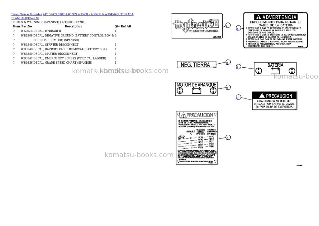 Komatsu afe57-cs 830e-1ac s/n a30431 - a30433 & a30450 que brada blanca Parts catalog cover Page 4