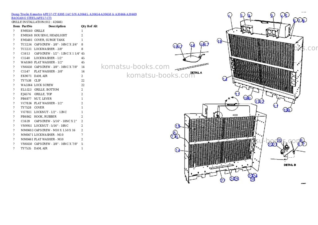 Komatsu afe57-ct 830e-1ac s/n a30445, a30454-a30458 & a30464-a30469 baogang steel Parts catalog cover Page 6 Komatsu afe57-ct 830e-1ac s/n a30445, a30454-a30458 & a30464-a30469 baogang steel Parts catalog cover Page 6