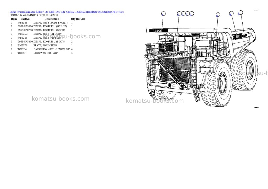 Komatsu afe57-cu 830e-1ac s/n a30452 - a30453 hibbing taconite Parts catalog cover Page 5 Komatsu afe57-cu 830e-1ac s/n a30452 - a30453 hibbing taconite Parts catalog cover Page 5