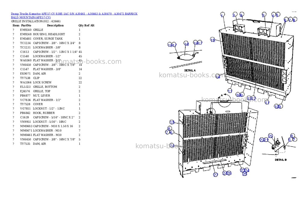 Komatsu afe57-cv 830e-1ac s/n a30461 - a30463 & a30470 - a30472 barrick bald mountain Parts catalog cover Page 3 Komatsu afe57-cv 830e-1ac s/n a30461 - a30463 & a30470 - a30472 barrick bald mountain Parts catalog cover Page 3